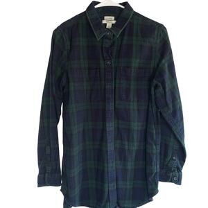 L.L. Bean Medium Relaxed Fit Blue Green Plaid Button Up Flannel
